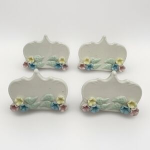 Vintage Crown Place marker Set 4 Pieces Filigree Shape w Floral Embellishment